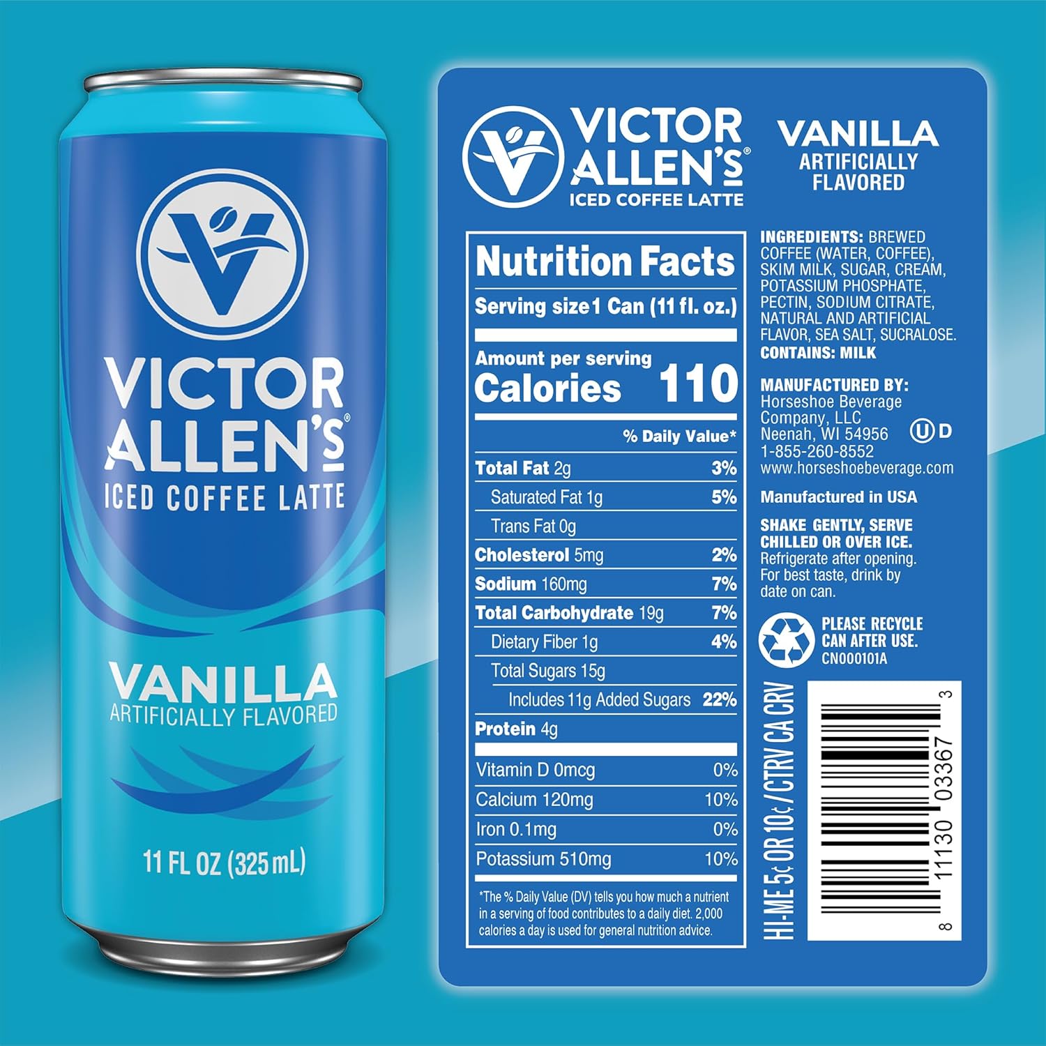 Victor Allen'S Coffee Vanilla Iced Canned Coffee Latte, 11Oz Cans (12 Pack)