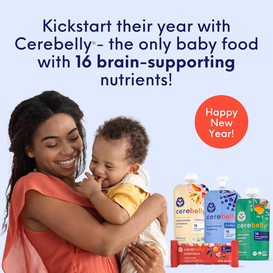 Cerebelly 6+ Month Organic Baby Food Pouches Puree - Baby & Toddler Snacks Made With Organic Veggies & Fruit - 16 Brain-Supporting Nutrients - Veggie Variety Pack (4 Oz, Pack Of 8)