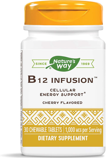 Nature'S Way B12 Infusion 1,000 Mcg (1 Mg) Potency; 30 Chewable Tablets; Delicious Cherry Flavor; Vegan; Energy Support*, Pack Of 3 (Packaging May Vary)