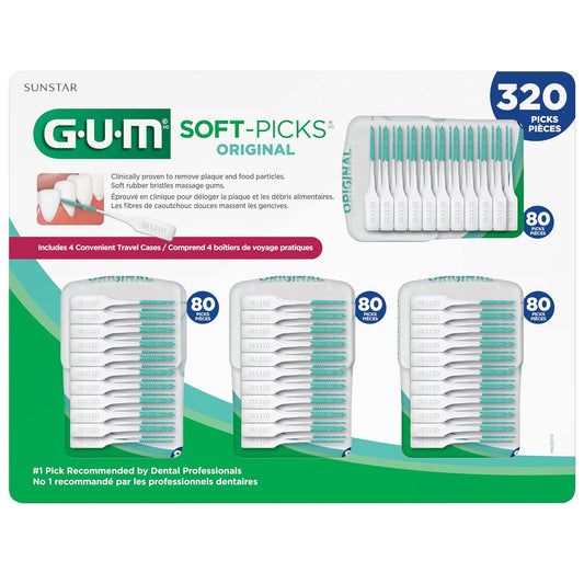 Gum Soft-Picks Original, Easy To Use Dental Picks For Teeth Cleaning And Gum Health, Disposable Interdental Brushes With Convenient Carry Case, Dentist Recommended Dental Picks, 320Ct