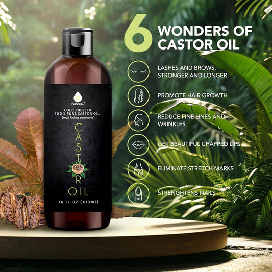 Pursonic Castor Oil (16Oz) Cold-Pressed, 100% Pure, Hexane-Free Castor Oil-Moisturizing & Healing, For Dry Skin, Hair Growth - For Skin, Hair Care, Eyelashes