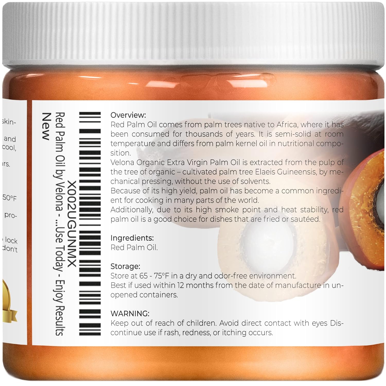 velona USDA Certified Organic Red Palm Oil 16 oz | Food and Cosmetic Grade | in jar | Extra Virgin, Cold Pressed | Skin, Face, Body, Hair Care | Use Today - Enjoy Results : Beauty & Personal Care