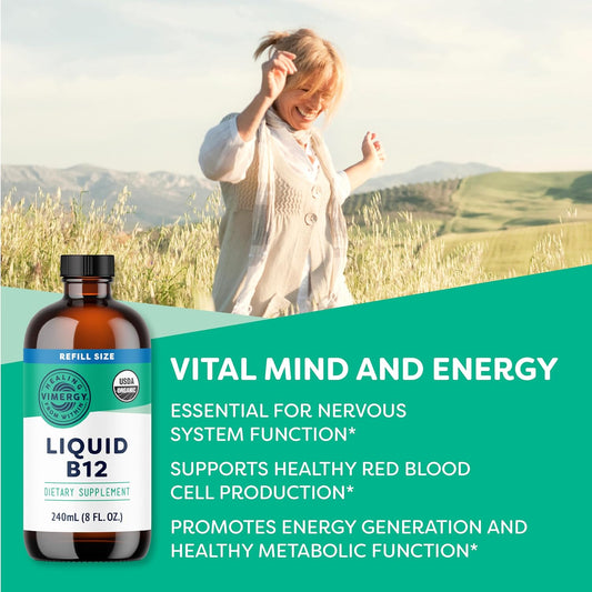 Vimergy Liquid B12 Refill โ Fast-Absorbing Brain Support โ Energy Support Supplement โ Usda Certified Organic, Vegan, Non-Gmo โ 240 Servings (240 Ml)