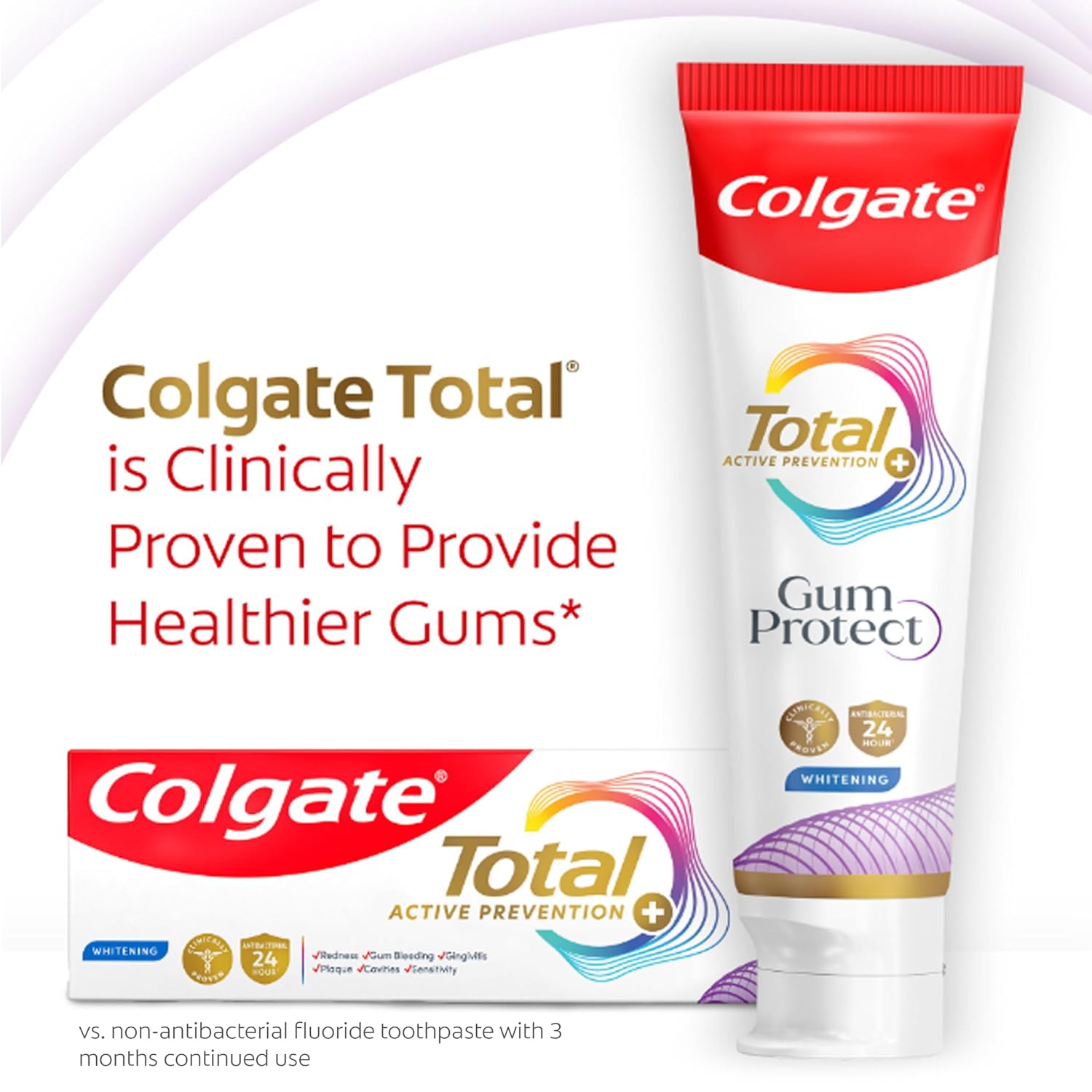 Colgate Total Active Prevention Gum Protect Whitening Toothpaste, Whitening Gum Toothpaste For Gum Inflammation, Redness, Bleeding Gums, Irritation, And Gum Sensitivity, Sls Free, 3.0 Oz : Health & Household
