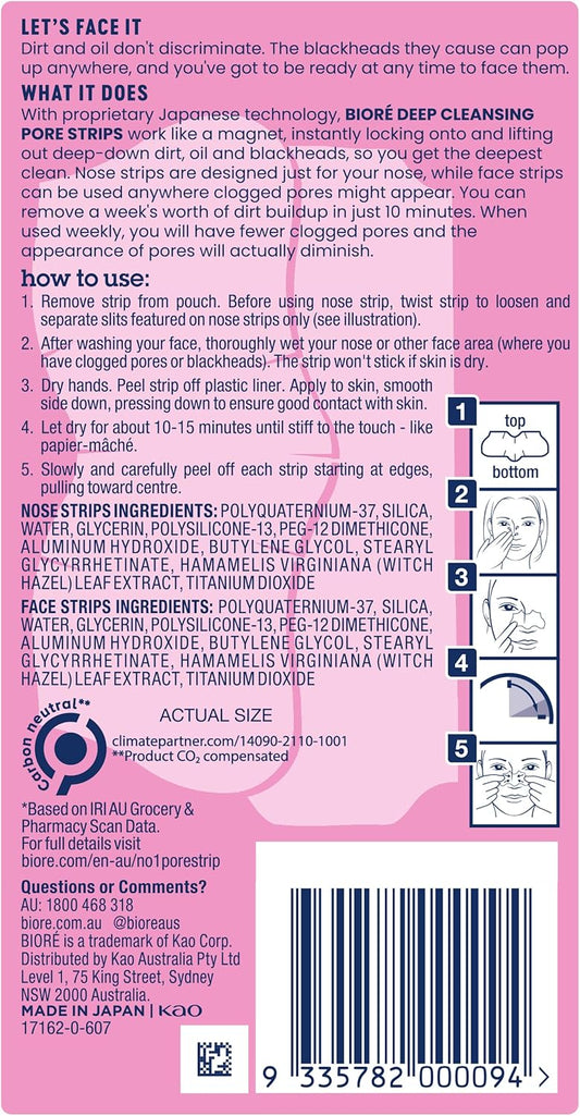 Biore Deep Cleansing Blackhead Remover Nose Strips And Face Pore Strips Combo, Pack Of 14