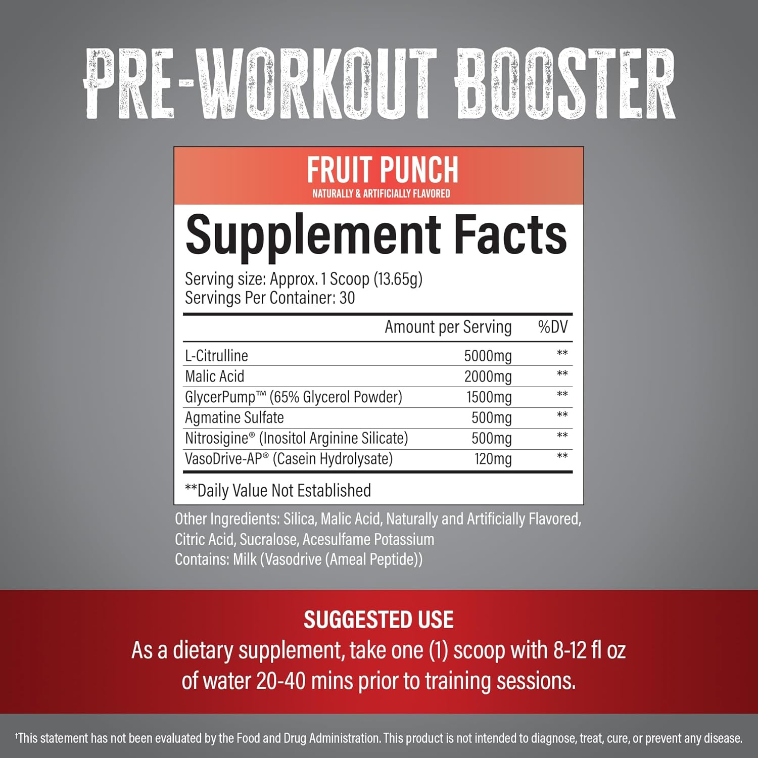 Leviathan Wellness Vigor - Stimulant-Free Nitric Oxide Pre-Workout Powder | L-Citrulline (5000Mg), Malic Acid (2000Mg), Glycerpump (1500Mg)| Fruit Punch| 30 Servings, 13.86G Each | Made In The Usa : Health & Household