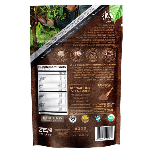 Cacao Powder Organic - 1 Pound - Unsweetened Premium Grade Superfood (Raw) - Usda & Vegan Certified - Perfect For Keto, Breakfast, Hot Chocolate, Baking & Ice Cream. (Cacao Powder (1 Lb))