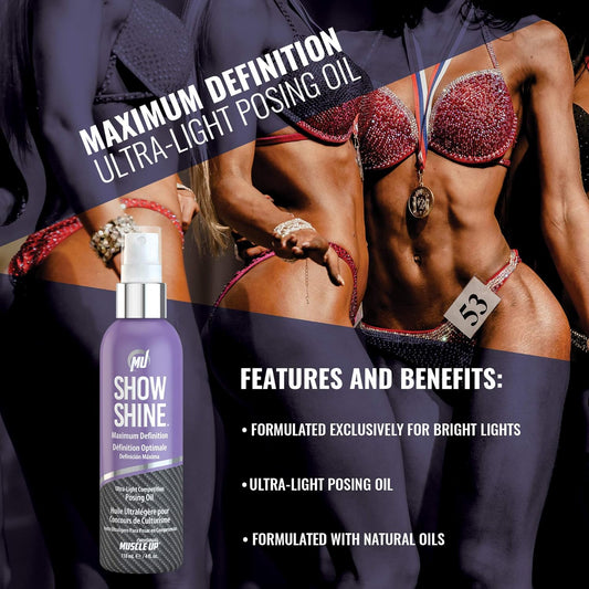 Pro Tan, Show Shine, Maximum Definition Ultra-Light Posing Oil, Stage Oil, Fitness Event, Modeling, Photoshoot, 4 Oz
