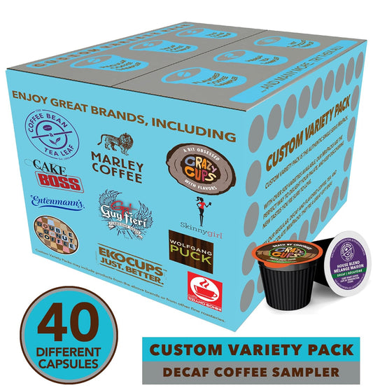Crazy Cups Custom Variety Pack Decaf Coffee Single Serve Cups for Keurig K Cup Brewers, 40 Count