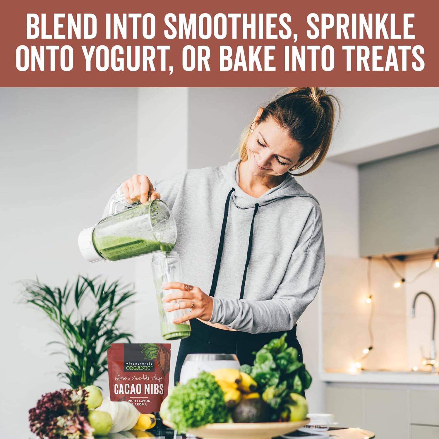 Viva Naturals Organic Cacao Nibs, 2 lb Bag (907g) - Keto Friendly and Vegan Unsweetened Chocolate Chip Substitute, Perfect for Gluten Free Baking, Cacao Nib Smoothies and More, Non-GMO and Gluten Free : Everything Else