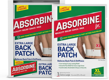 Absorbine Jr. Pain Relief Patches, Extra Large Back Pain Patch With Menthol For Lower Back Muscle Aches And Cramps, 18 Count, White