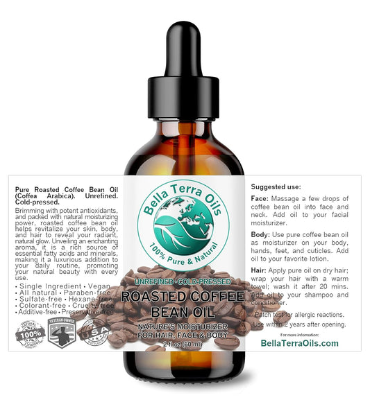Bella Terra Oils - Roasted Coffee Bean Oil 2 oz - Rich in Vitamin E & Chlorogenic Acid, Infused with Linoleic & Palmitic Acid, The Essence of Pure Coffee