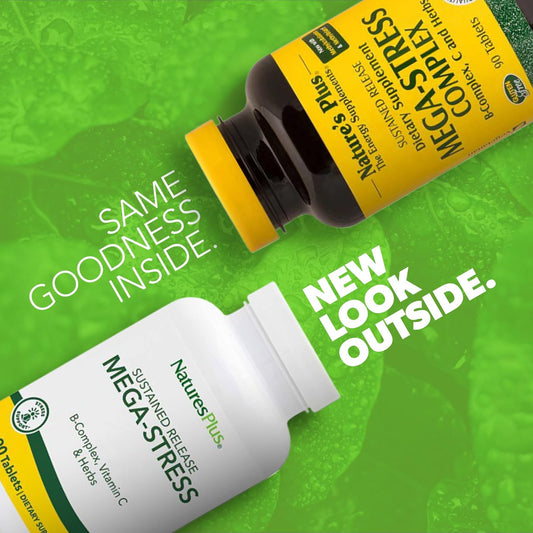 Naturesplus Mega-Stress Complex, Sustained Release - 90 Vegetarian Tablets - B Complex, Vitamin C Supplement, Chamomile & Herbs - Gluten-Free - 90 Servings