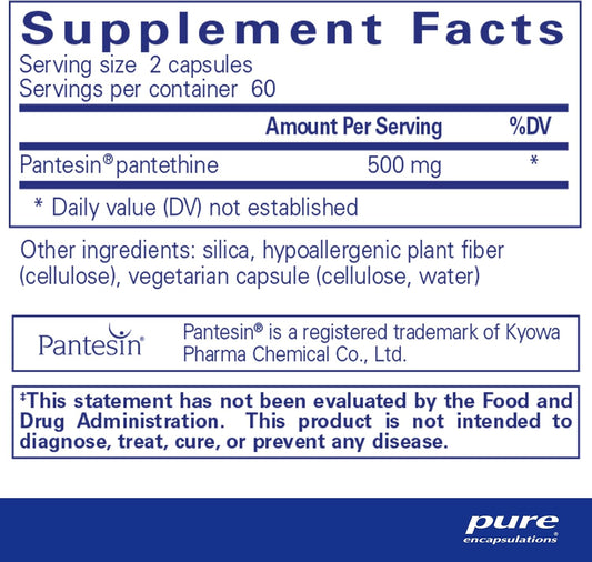Pure Encapsulations Pantethine | Hypoallergenic Supplement Supports Healthy Lipid Metabolism And Cardiovascular Function | 120 Capsules