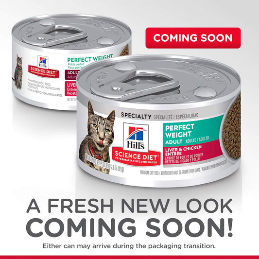 Hill'S Science Diet Perfect Weight, Adult 1-6, Weight Management Support, Wet Cat Food, Liver & Chicken Minced, 2.9 Oz Can, Case Of 24