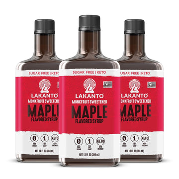 Lakanto Sugar Free Maple Syrup - Monk Fruit Sweetener, Keto Diet Friendly, Vegan, 1G Net Carbs, Pancakes, Waffles, Oatmeal, Coffee, Tea, Granola, Frosting, Marinade, Dressing (13 Fl Oz - Pack Of 3)