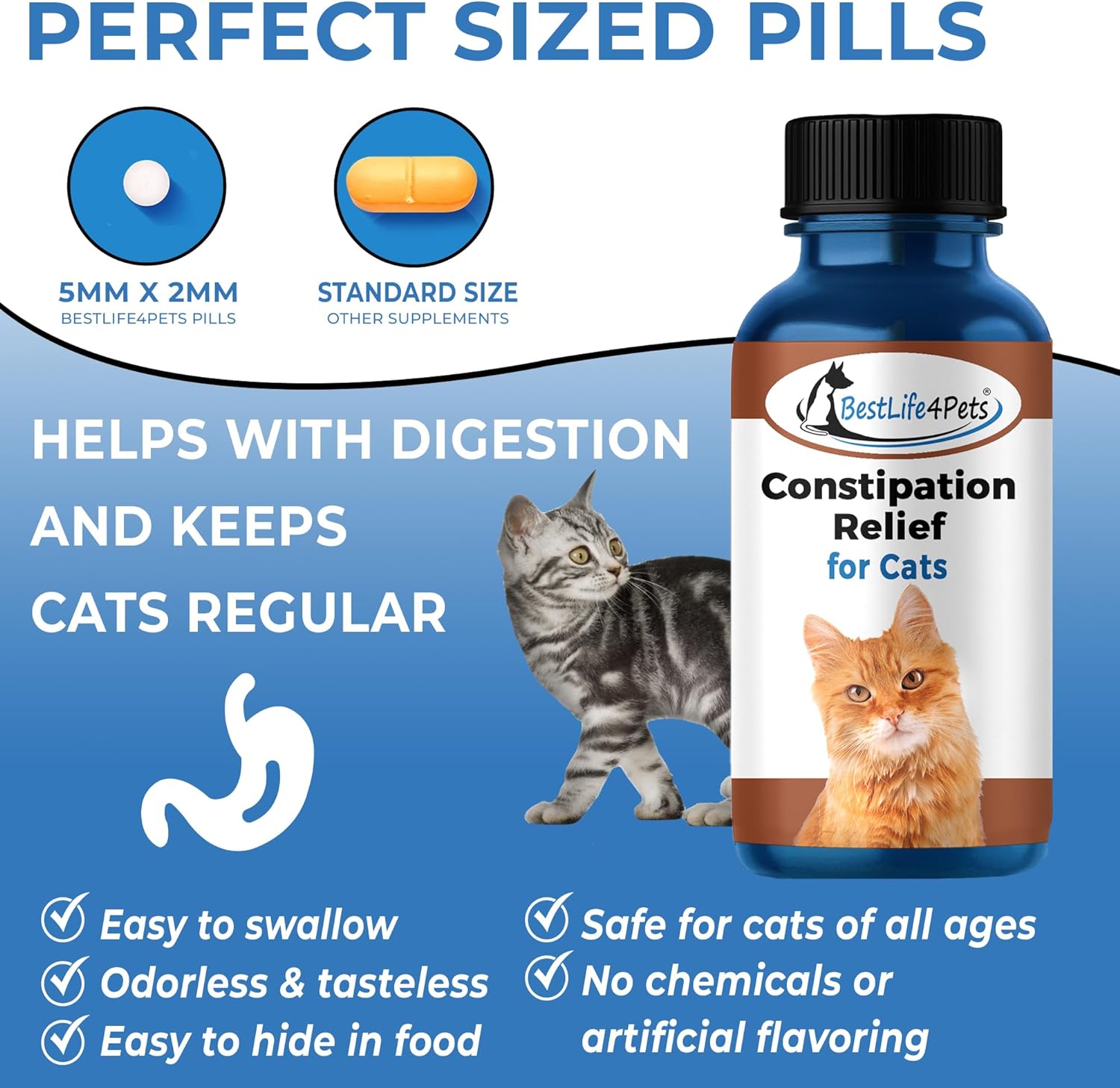 BestLife4Pets - Cats Constipation Relief and Stool Softeners - Natural Health Supplements to Help Digestion, Gas Relief and Constipation - Allergy Laxatives for Cats- Pills