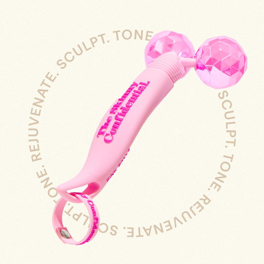 The Skinny Confidential Face Roller - Pink Balls Eye & Facial Roller Massager - Face Massage Tools Skincare For Wrinkles & Fine Lines, Sculpt, Contour, Tighten & De-Puff Skin