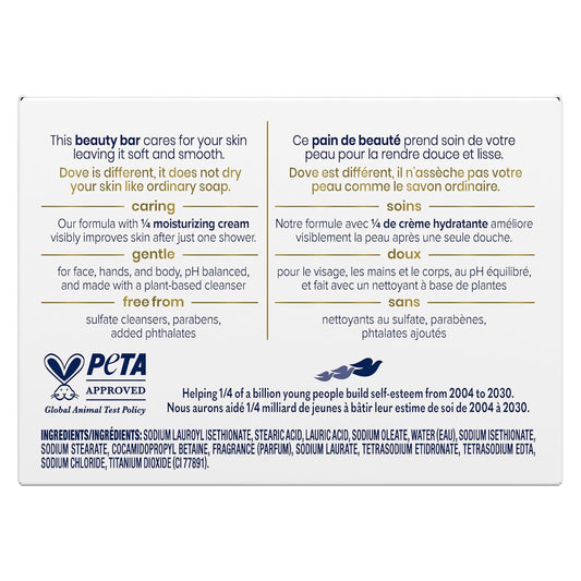 Dove Beauty Bar Gentle Skin Cleanser Moisturizing For Gentle Soft Skin Care Original Made With 1/4 Moisturizing Cream 3.75 Oz, 14 Bars