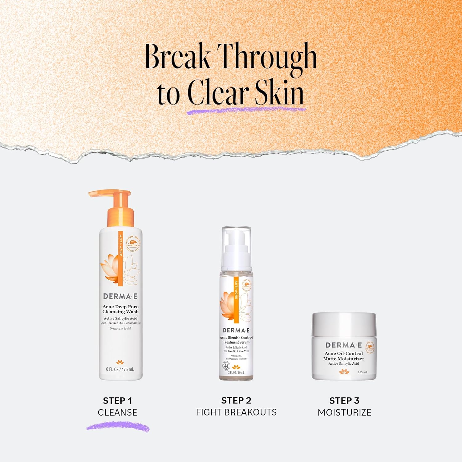 Derma E Acne Deep Pore Cleansing Wash – Blemish Control Facial Cleanser With Salicylic Acid - Gentle Oil Control Face Wash Soothes And Balances Skin, 6 Fl Oz : Beauty & Personal Care