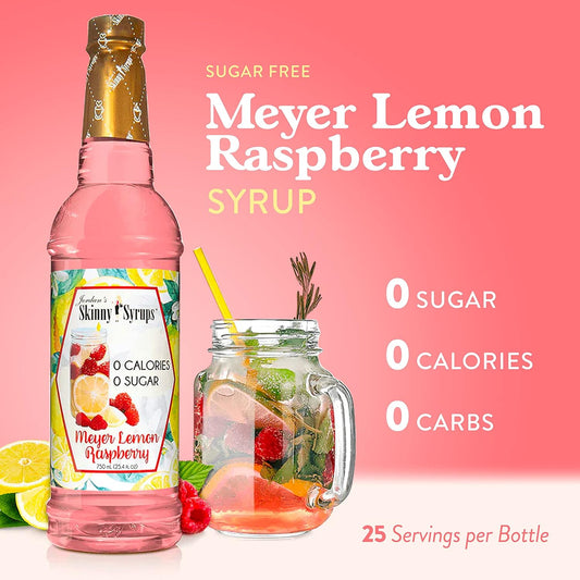 Jordan'S Skinny Mixes Sugar Free Syrup, Meyers Lemon Raspberry Flavor, Fruit Flavored Water Enhancer, Drink Mix For Ice Tea, Lemonade & More, Zero Calorie Flavoring, Keto Friendly, 25.4 Fl Oz, 1 Pack