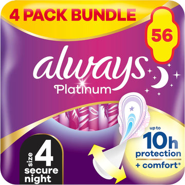 Always Platinum Secure Night Size 4 Sanitary Towels Wings Vp 4X14Ct