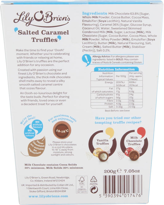 Lily O'Brien'S Salted Caramel Chocolate Truffles 200G - Thick Milk Chocolate Shell That Gives Way To A Luxuriously Smooth, Flavourful Centre - Share, Gift Or A Treat. Birthday, Thank You, Christmas
