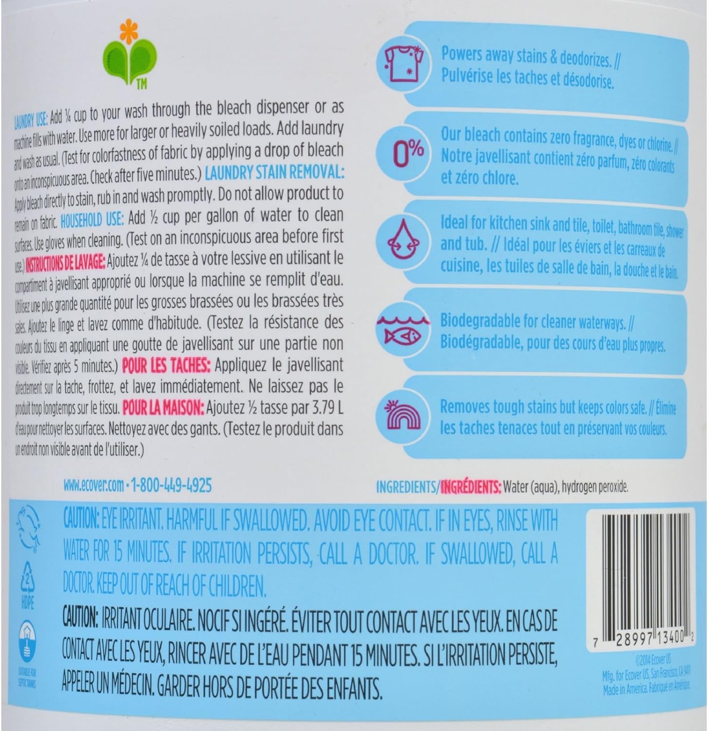 ECOVER Non Chlorine Bleach, 64 FZ : Health & Household