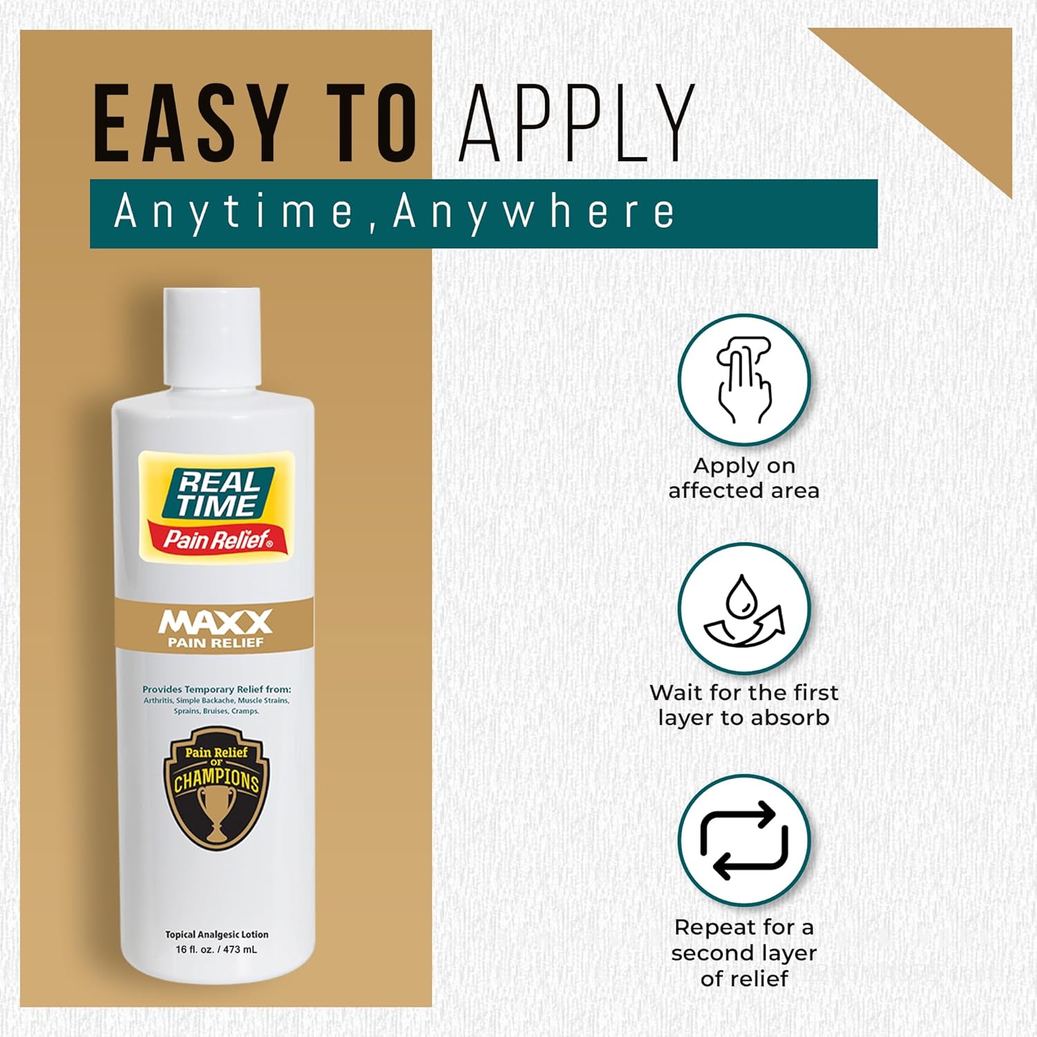 Real Time Pain Relief Maxx 16Oz Bottle | 18 Natural Ingredients: Arnica, Menthol & Peppermint | Maximum Strength Muscle Pain Relief Lotion For Arthritis, Hands, Ankles, Back, Shoulders, Knees & Joints : Health & Household