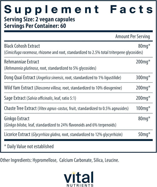 Vital Nutrients Menopause Support | Vegan Supplement For Women | Herbal Complex With Black Cohosh And Vitex Tree Berry For Hormone Balance Support* | Gluten, Dairy, Soy Free | 120 Capsules