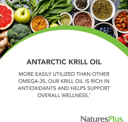 Natures Plus Antarctic Krill Oil - 60 Softgels - Supports Brain & Joint Health - 60 Servings