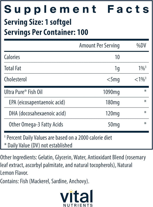 Vital Nutrients - Ultra Pure Fish Oil 350 (Pharmaceutical Grade) - Wil