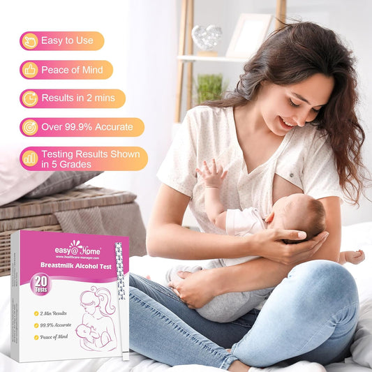 Easy@Home Breastmilk Alcohol Test Strips, At Home Alcohol Test For Breastfeeding And Lactation Milk Testing, Give Nursing Mothers Clarity, Easy, Quick And Precise Detection, Eba-20T, 20-Pack