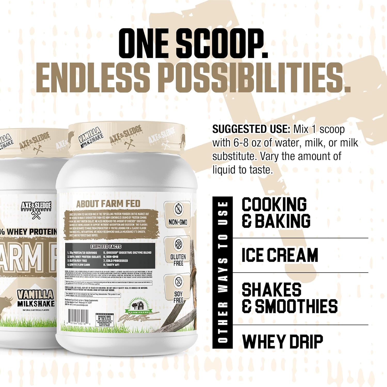 Axe & Sledge Farm Fed 100% Whey Protein Isolate | 25G Protein | Low Carb, Low Sugar, Gluten Free | Protein Powder For Men And Women | Keto | Made In The Usa | 28 Servings, Vanilla Milkshake : Health & Household