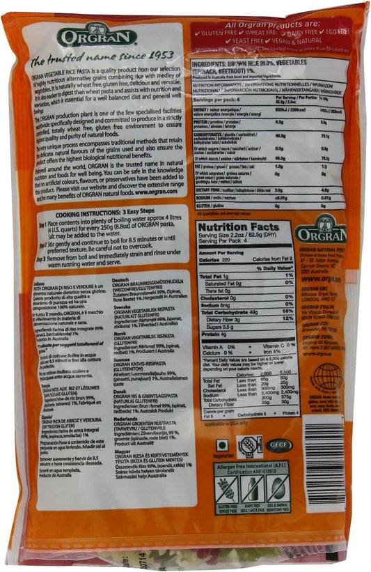 Orgran Free From Vegetable Rice Pasta Spirals 250 G (Pack Of 7)