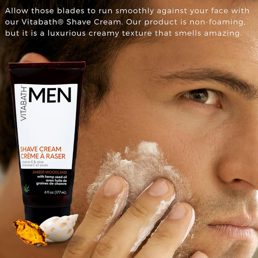 Vitabath Men'S Amber Woodland Shave Cream Super Slick Shaving Protects Against Razor Burn & Irritation - Restorative Pre-Shave Skin Moisturizer & Beard Care - Gluten-Free Cruelty-Free - 6 Fl Oz