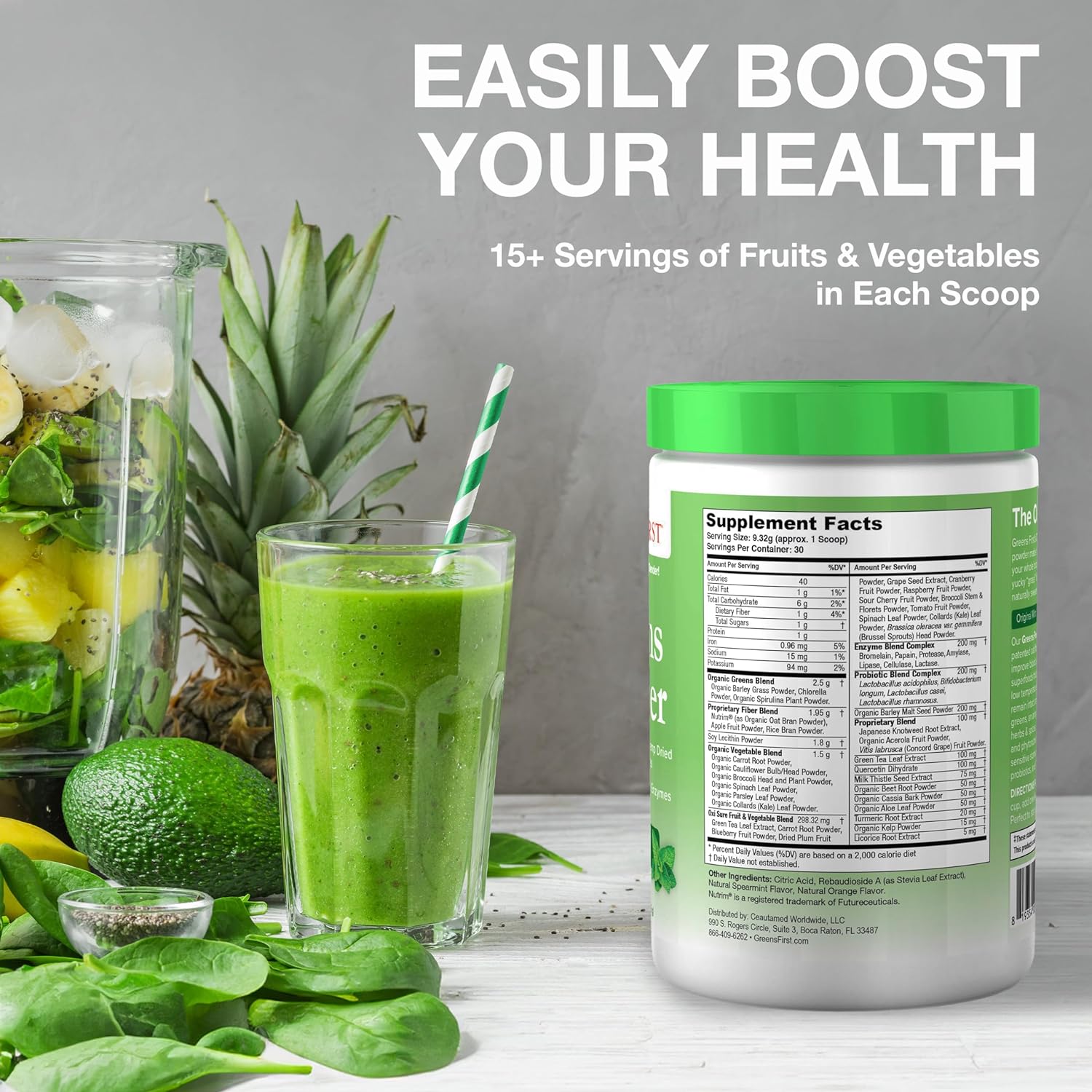 Greens First - Mint - 30 Servings - Greens Powder Superfood, 49 Superfoods, 15+ Organic Fruit & Vegetables, Antioxidant Smoothie Mix Supplement, Dairy Free, Vegan & Non-GMO - 9.86 oz : Health & Household