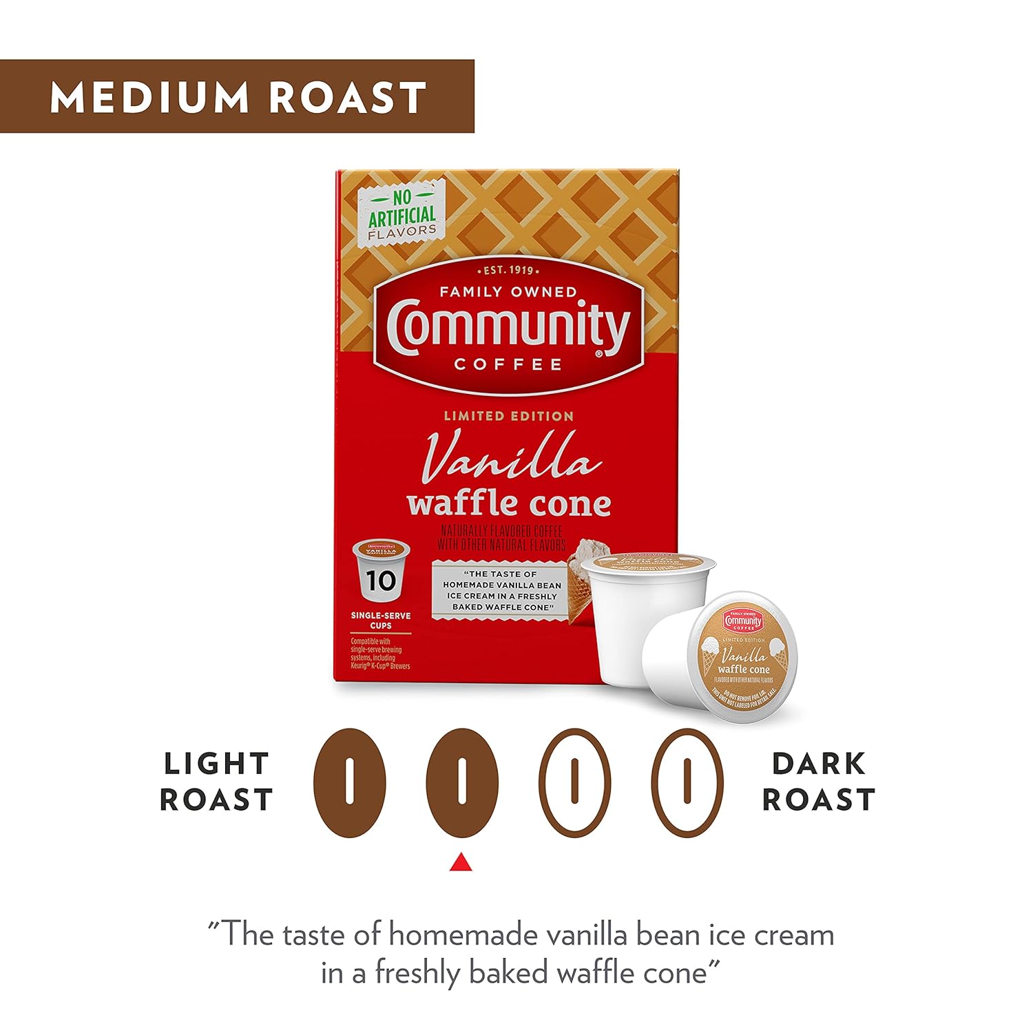 Community Coffee Vanilla Waffle Cone, Ice Cream Flavored 24 Count Coffee Pods, Compatible With Keurig 2.0 K-Cup Brewers, 24 Count (Pack Of 1)