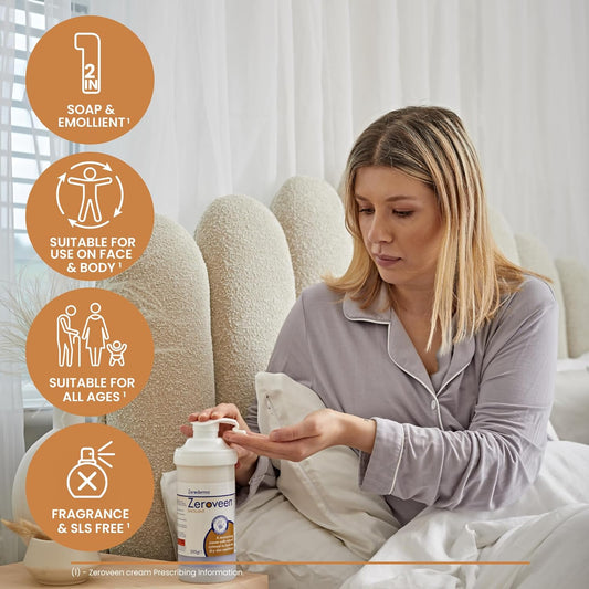 Zeroderma Zeroveen Emollient Cream, 2-In-1 Moisturiser & Soap Substitute, With Natural Oatmeal, Hydration For Dry Skin Such As Eczema & Other Dry Skin Conditions. 500G