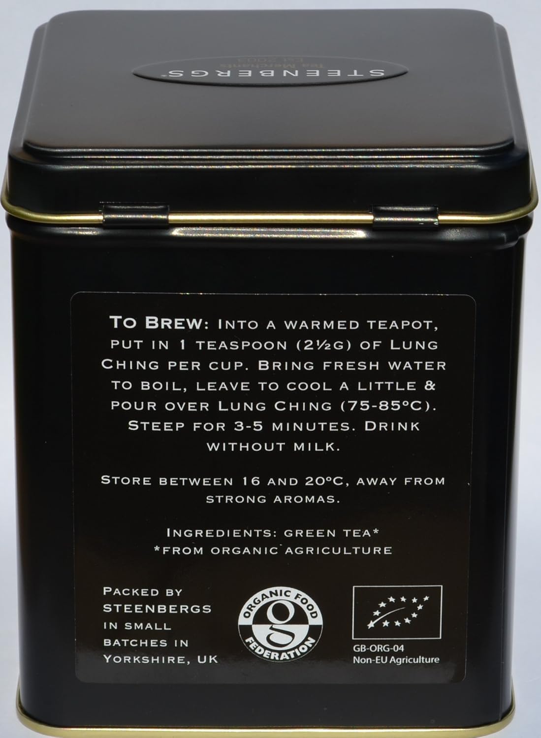 Steenbergs Organic Long Jing Chinese Green Tea 125G Loose Tea Caddy