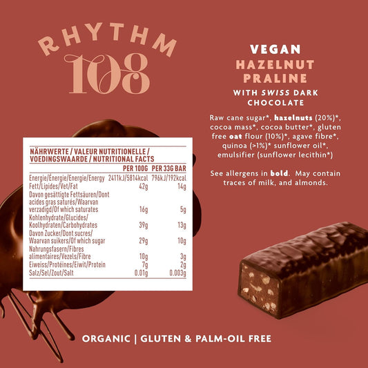 Rhythm 108 Swiss Vegan Hazelnut Praline Bars With Dark Chocolate Multi-Pack 3X33G