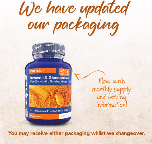 Zipvit Glucosamine And Chondroitin High Strength Complex With Turmeric, Vitamin C, Rosehip, Ginger & Zinc. Joint Supplements 90 Capsules