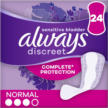 Always Discreet Incontinence Panty Liners For Women, Normal 24 Moderate Absorbency Liners, Complete Protection, For Bladder Leak, Thin And Discreet, Odour Neutraliser