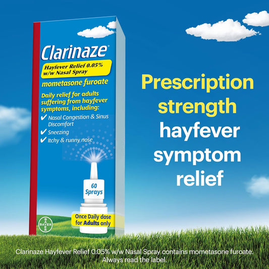 Clarinaze Hayfever Relief Nasal Spray, Prescription Strength, Effective Relief From Allergy Symptoms, Mometasone Furoate 0.05%, 60 Sprays