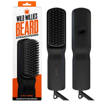 Wild Willies Beard Grooming Kit - Beard Straightener For Men, Progro - Fortified With Biotin & Caffeine For Hair Growth, Wash, Hydration - Ionic 2-In-1 Heated Comb Brush, Made In Usa