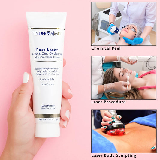 Triderma Post Laser Aloe & Zinc Occlusive Post Treatment Cream For Use After Chemical Peels, Micro-Needling Or Laser Treatments 3.3 Oz