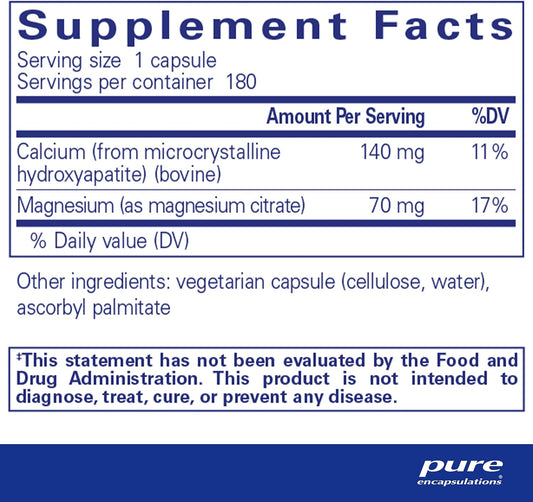 Pure Encapsulations Calcium Mcha With Magnesium | Hypoallergenic Dietary Supplement For Bone Support | 180 Capsules