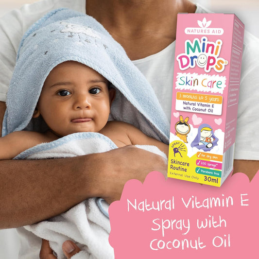 Natures Aid Mini Drops Vitamin E Skin Care - 30Ml - Natural Daily Skincare Oil For Children 3 Months - 5 Years Supports Healthy Sensitive Skin - Easy-To-Use Spray For Babies Kids Toddlers Baby Massage