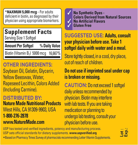 Maximum Strength Biotin 5000 Mcg Softgels, 50 Count