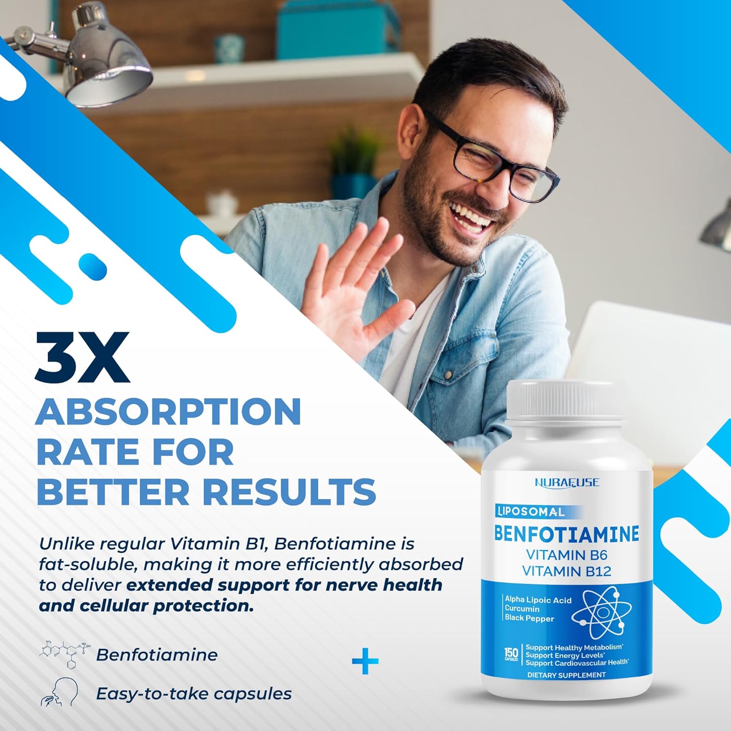 Nurafuse Liposomal Benfotiamine With Vitamin B6, Vitamin B12, Alpha Lipoic Acid, Curcumin - Support Healthy Metabolism, Energy Levels- Made And Tested In The Usa : Health & Household